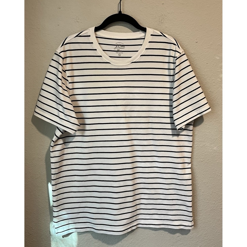 J. Crew Knit Goods Men's T-Shirt Size L Black White Striped Short Sleeve